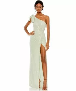 Mac Duggal Shop For Pearl Embellished Soft Tie One Shoulder Gown