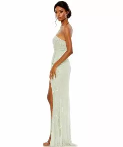 Mac Duggal Shop For Pearl Embellished Soft Tie One Shoulder Gown