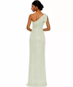 Mac Duggal Shop For Pearl Embellished Soft Tie One Shoulder Gown