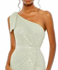Mac Duggal Shop For Pearl Embellished Soft Tie One Shoulder Gown