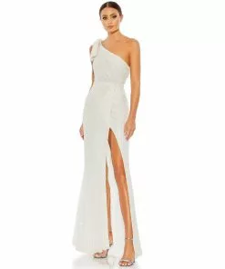 Mac Duggal Shop For Pearl Embellished Soft Tie One Shoulder Gown
