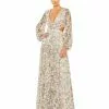 Mac Duggal Sequined Floral Print Cut Out Lace Up Gown