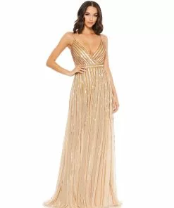 Mac Duggal Shop For Sequined Wrap Over Sleeveless Gown