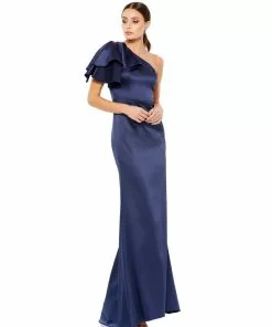 Ieena For Mac Duggal Ruffled One Shoulder Satin Gown Mother Of The Bride + Groom Dresses