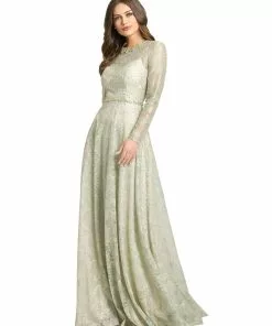 Mac Duggal Long Sleeve Floral Lace Gown Shop For