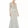 Mac Duggal Long Sleeve Applique V-Neck Gown